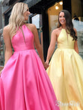 Simple Elegant Satin Halter Long Prom Dresses with Pockets ARD1873-SheerGirl