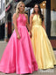 Simple Elegant Satin Halter Long Prom Dresses with Pockets ARD1873
