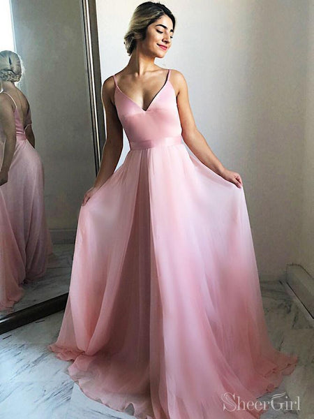 Simple Formal Dress Spaghetti Strap Pink Cheap Prom Dresses ARD2118 – SheerGirl