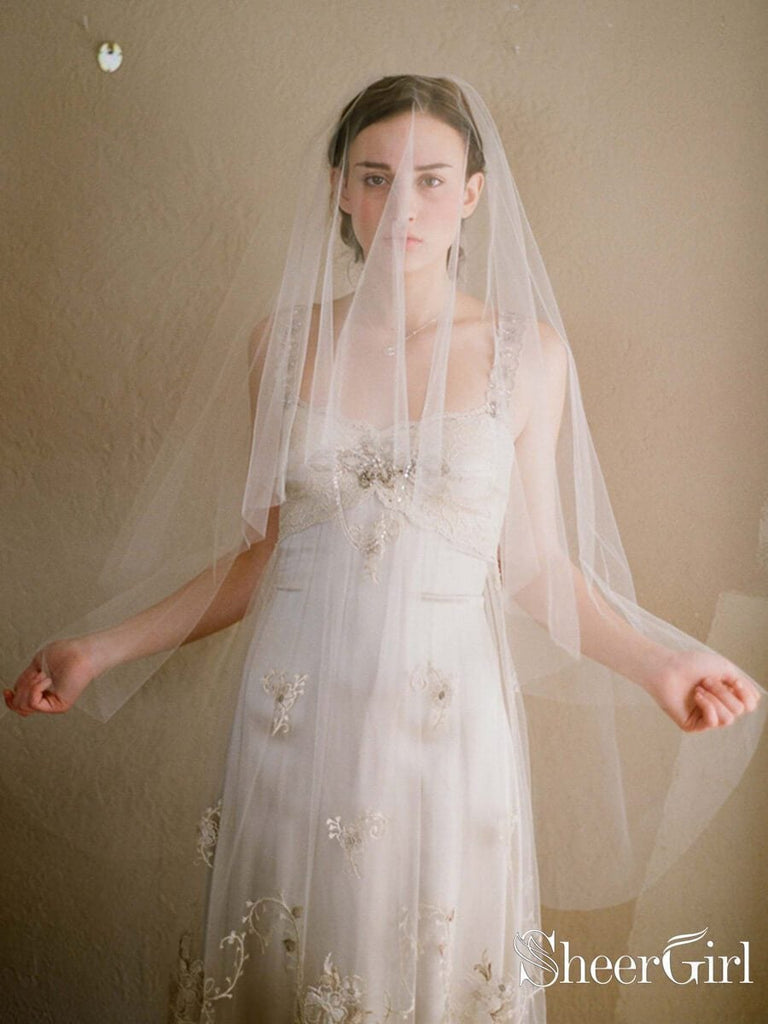 Simple Ivory Tulle Drop Veil Crystal Comb Wedding Veils ACC1054 – SheerGirl