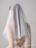 Simple Ivory Tulle Wedding Veil Waist Length with Pearls ACC1047-SheerGirl