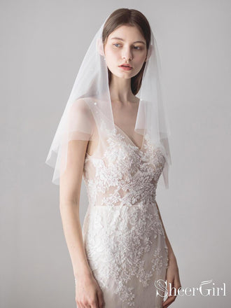 Simple Ivory Tulle Wedding Veil Waist Length with Pearls ACC1047-SheerGirl