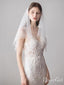 Simple Ivory Tulle Wedding Veil Waist Length with Pearls ACC1047