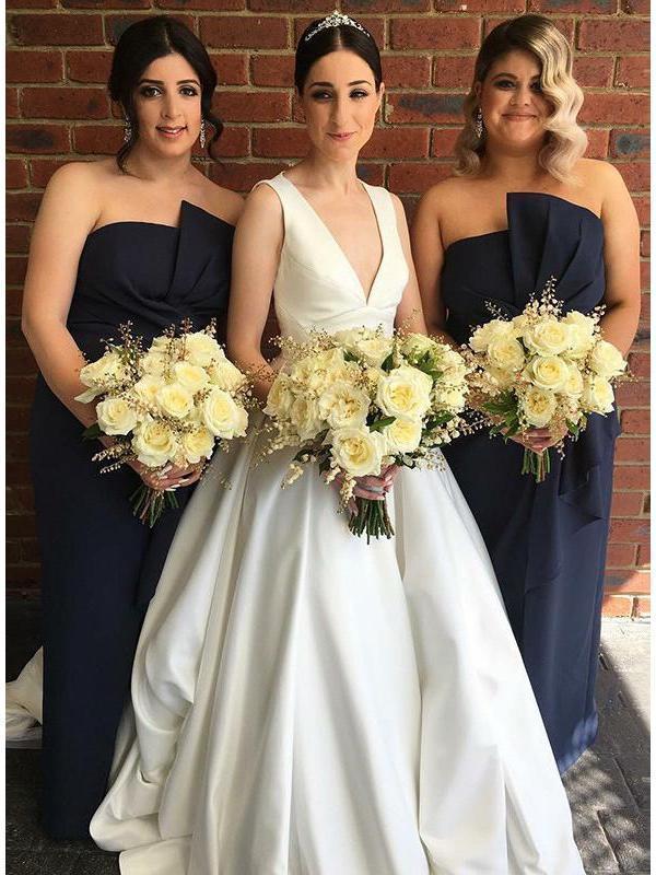 Simple Ivory V Neck Wedding Dresses Open Back Modest Ball Gown Wedding Dress AWD1241-SheerGirl