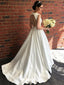 Simple Ivory V Neck Wedding Dresses Open Back Modest Ball Gown Wedding Dress AWD1241