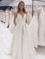 Simple Ivory Wedding Dress Spaghetti Strap Bridal Dress With Pockets ARD2122