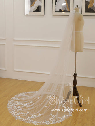 Simple Leaves Lace Chapel Train Veil Bridal Veil Wedding Veil ACC1196-SheerGirl