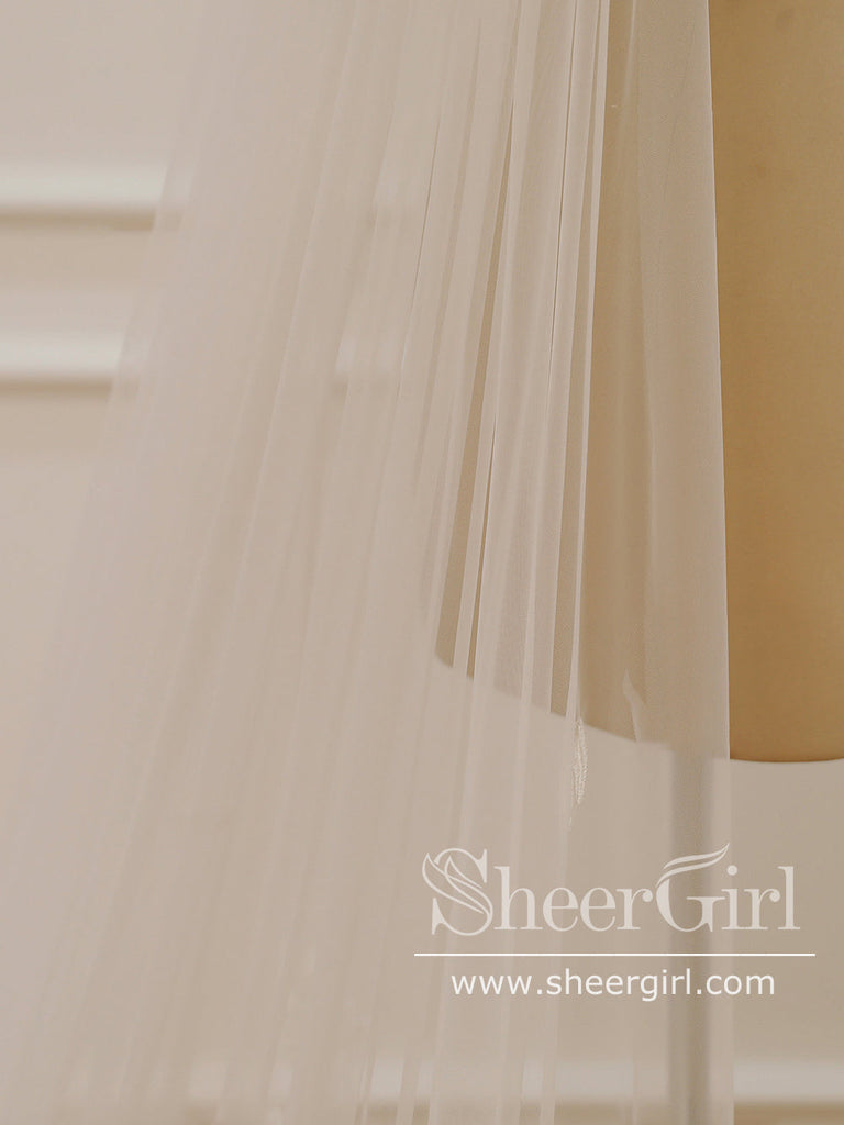 Simple Leaves Lace Chapel Train Veil Bridal Veil Wedding Veil ACC1196-SheerGirl