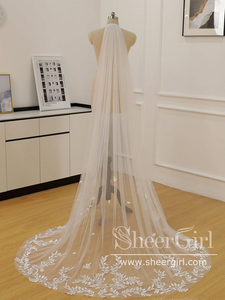 Simple Leaves Lace Chapel Train Veil Bridal Veil Wedding Veil ACC1196-SheerGirl
