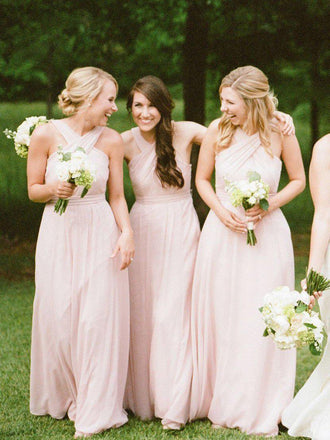 Simple Long Bridesmaid Dresses Pink Chiffon Bridesamid Dresses under 100 ARD1149B-SheerGirl