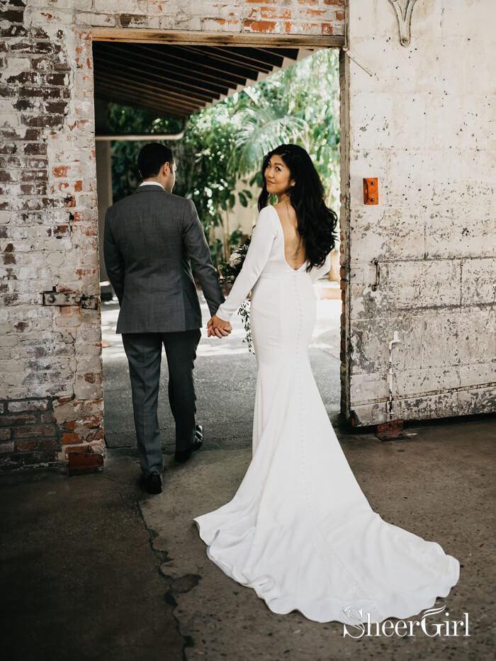 Simple Long Sleeve Ivory Mermaid Wedding Dresses Plus Size AWD1361 Simple Long Sleeve Ivory Mermaid Wedding Dresses Plus Size AWD1361
