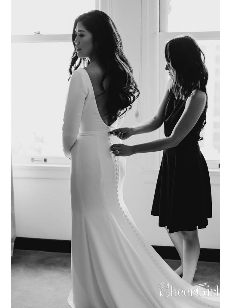 Simple Long Sleeve Ivory Mermaid Wedding Dresses Plus Size AWD1361 Simple Long Sleeve Ivory Mermaid Wedding Dresses Plus Size AWD1361