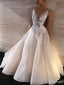 Simple Modest Embroidered Wedding Dresses V Neck Wedding Gown AWD1344