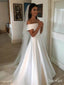 Simple Modest Ivory Off the Shoulder Wedding Dresses AWD1323