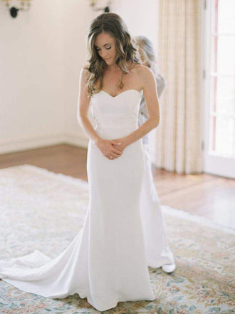 Simple Off White Modest Mermaid Wedding Dresses Sweetheart Neck AWD1288-SheerGirl