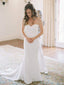 Vestidos de novia de sirena modestos, sencillos, blancos, con cuello de corazón AWD1288 