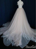 Simple Off the Shoulder Wedding Dresses Champagne Tulle Weding Gown AWD1341-SheerGirl