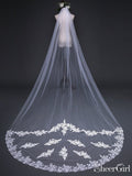 Simple One Tier White Cathedral Veils with Lace Train ACC1070-SheerGirl