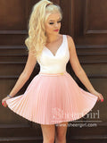Simple Pleated Pink and Ivory Homecoming Dresses Beaded Mini Homecoming Dress ARD1748-SheerGirl
