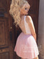 Simple Pleated Pink and Ivory Homecoming Dresses Beaded Mini Homecoming Dress ARD1748