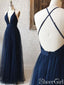 Simple Prussian V-neck Bridesmaid Dresses Backless Tulle Evening Dress ARD2398