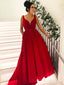 Simple Red Long Prom Dresses with Pocket V Neck Cheap Prom Dress ARD2060