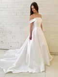 Simple Satin Wedding Dresses Off the Shoulder Wedding Gown AWD1507-SheerGirl
