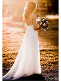 Simple Spaghetti Strap Beach Wedding Dresses with Lace Top AWD1324-SheerGirl