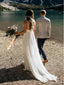 Simple Spaghetti Strap Beach Wedding Dresses with Lace Top AWD1324