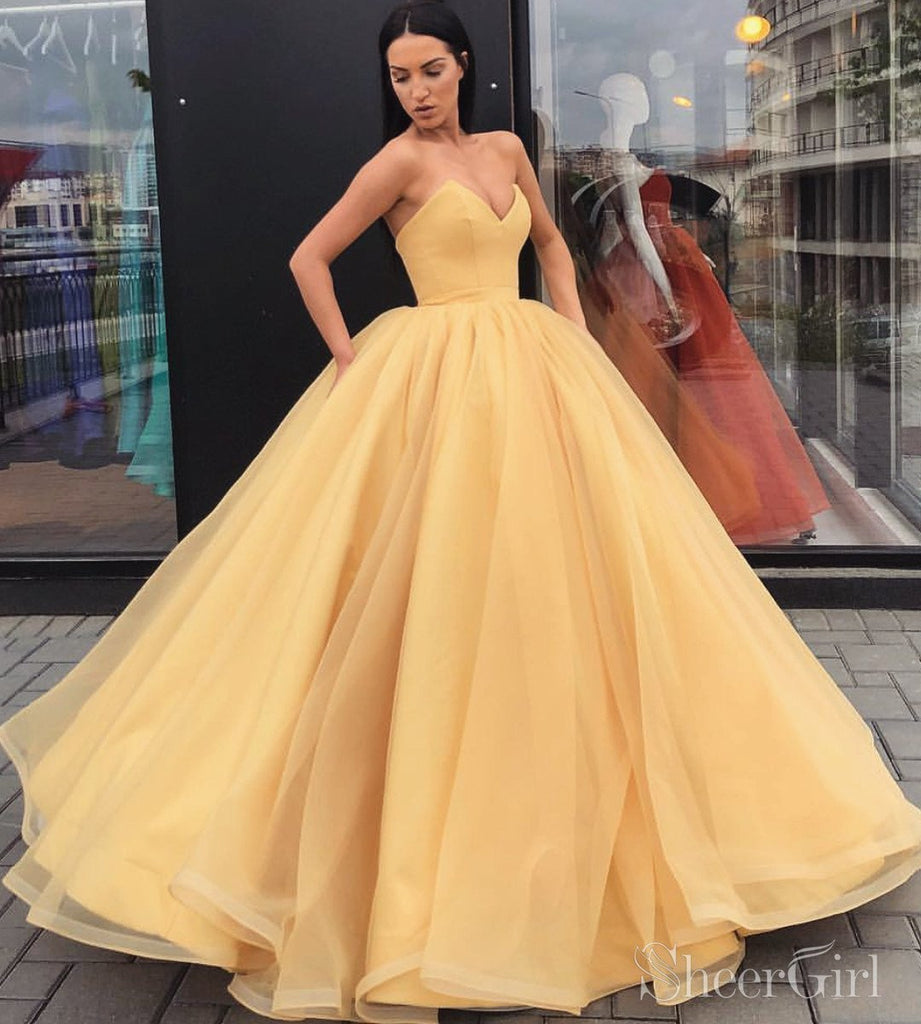 Beaded Yellow Lace Ruffled Organza Prom Dress - Promfy