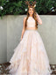 Simple Two Piece Prom Dresses Long Halter Champagne Prom Dresses APD3149