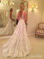 Simple V Neck Lace Wedding Dresses Backless Bridal Dress AWD1448