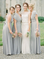 Simple V Neck Long Chiffon Grey Mismatched Bridesmaid Dresses with Sash ARD1152