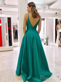 Simple V Neck Long Prom Dresses with Pocket Backless Military Ball Gown ARD2084-SheerGirl