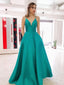 Simple V Neck Long Prom Dresses with Pocket Backless Military Ball Gown ARD2084