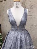 Simple V Neck Silver Long Prom Dresses Plus Size Ball Gown ARD1963-SheerGirl