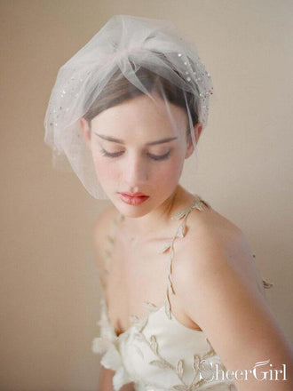 Simple Vintage-Inspired Birdcage Veils Ivory Blusher Veil ACC1087-SheerGirl