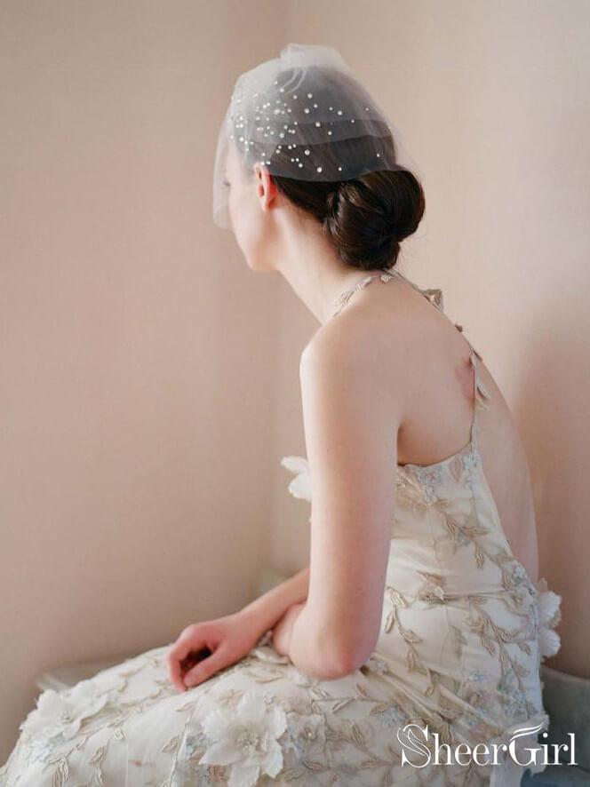 Simple Vintage-Inspired Birdcage Veils Ivory Blusher Veil ACC1087-SheerGirl