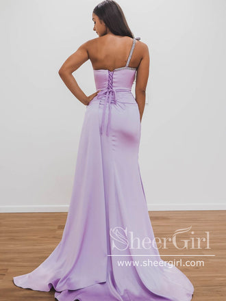 Single Shoulder Mermaid Satin Prom Dress with High Slit ARD2689-SheerGirl