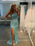 Single Shoulder Sparkly Prom Dresses with Slit Sheath Formal Dress ARD2053B-SheerGirl