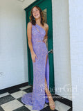 Single Shoulder Sparkly Prom Dresses with Slit Sheath Formal Dress Party Dress ARD2900-SheerGirl