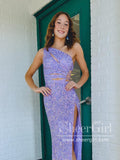Single Shoulder Sparkly Prom Dresses with Slit Sheath Formal Dress Party Dress ARD2900-SheerGirl