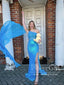 Vestidos de fiesta de color turquesa brillante con un solo hombro y tubo con abertura, vestido formal, vestido de fiesta ARD2905 