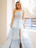 Single Shoulder Tiered Tulle Prom Dress,Sparkly Lace Appliqued Pageant Dress,ARD2912-SheerGirl