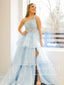 Single Shoulder Tiered Tulle Prom Dress,Sparkly Lace Appliqued Pageant Dress,ARD2912