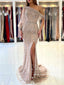 Single Sleeve Asymmetric Hand Sewed Beads Mermaid Prom Dress with High Slit ARD2695