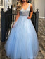 Nebesky modré plesové šaty s korálky na ples Juniorské plesové šaty s výstřihem do V ARD2184