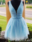 Sky Blue Beaded Graduation Dress Backless Homecoming Dresses ARD2371
