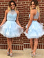Sky Blue Beaded Homecoming Dresses High Neck Cute Short A Line Homecoming Dresses ARD1129