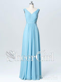 Sky Blue Bridesmaid Dresses for Women Pleated Long Formal Evening Dress APD3294-SheerGirl